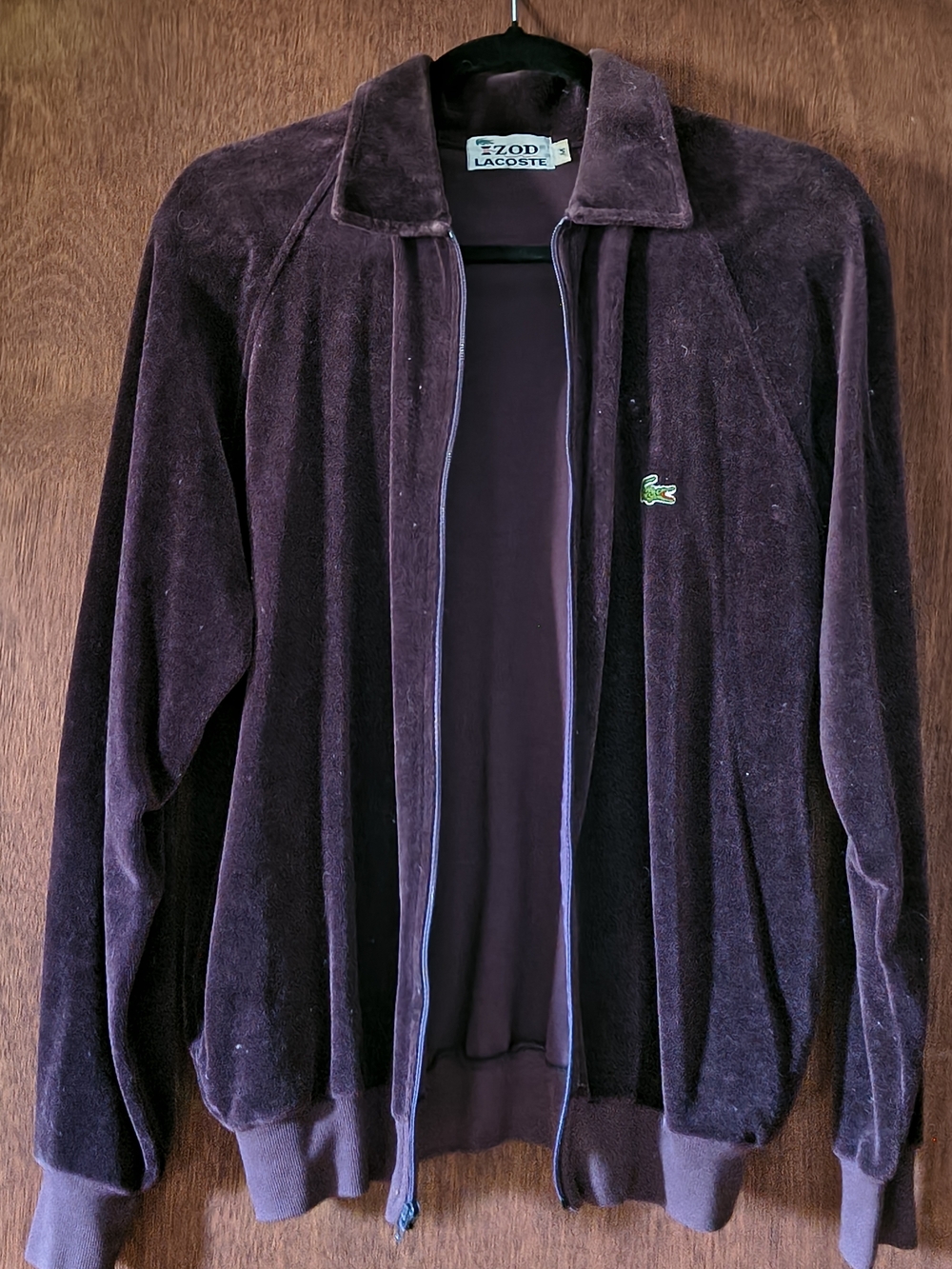 Lacoste Women's s Deep Plum Velvet Zip-Up Sweater